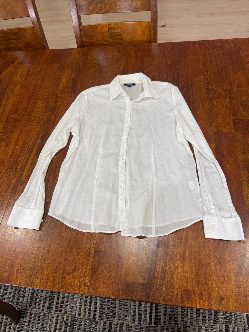 Nautica Women’s Ruffled Cover Buttons Button-Up Slightly Sheer Blouse